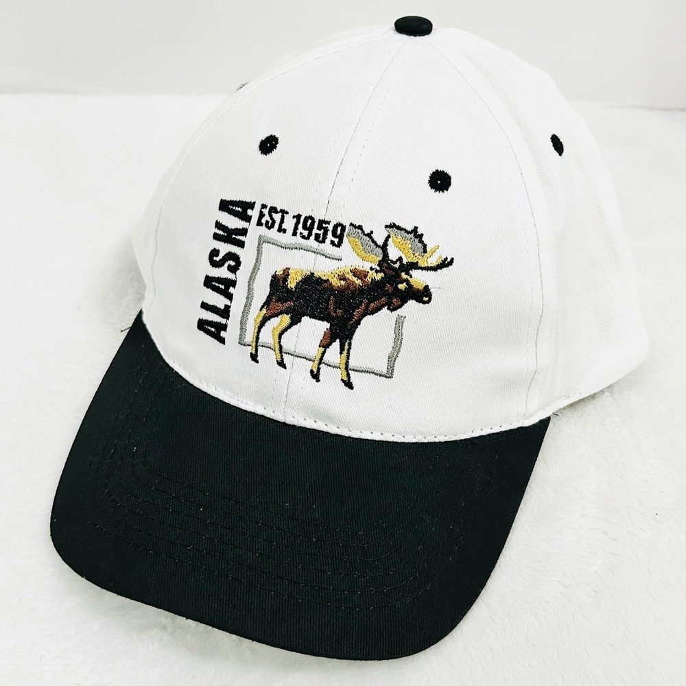 Alaska State Moose‎ 2-Tone Hat Cap Adjustable Strapback White Outdoors Casual